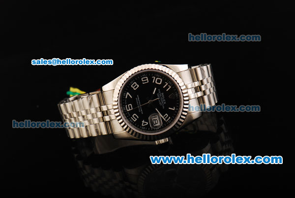 Rolex Datejust Oyster Perpetual Swiss ETA 2836 Automatic Movement Full Steel with Black Dial and White Arabic Numerals - Click Image to Close